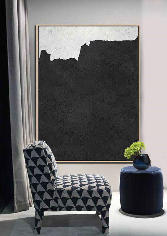 Handmade Extra Large Contemporary Painting,Black And White Minimal Painting On Canvas - Hand Paint Large Art